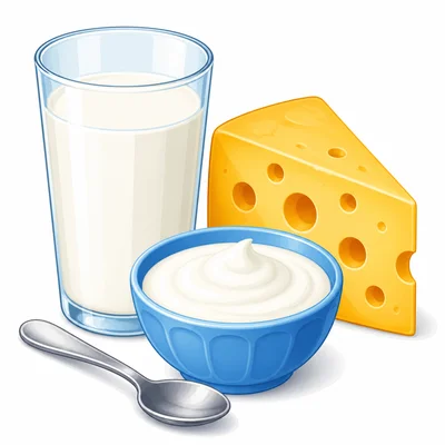 Milk, cheese, and yogurt grouped together.