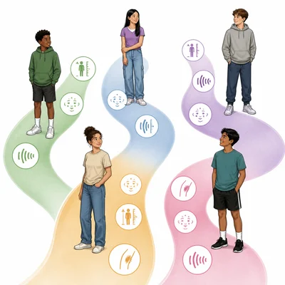 Students on different paths showing puberty changes can occur in different orders.