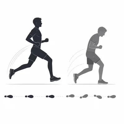 Comparison of efficient running form and fatigued running form with shorter, uneven stride.