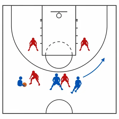 Basketball diagram showing one player setting a screen so a teammate can move around it into open space.