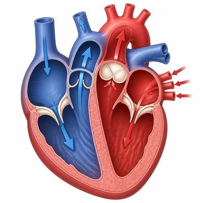 Heart valves opening for forward blood flow and closing to prevent backflow.