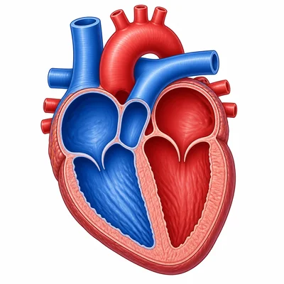 Cutaway heart diagram showing two upper chambers and two lower chambers.