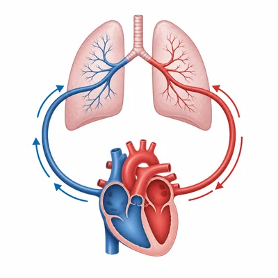 Heart and lung circulation showing oxygen-rich blood returning from the lungs to the heart.