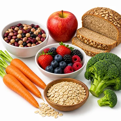 A group of fiber-rich foods such as beans, fruit, grains, and vegetables.