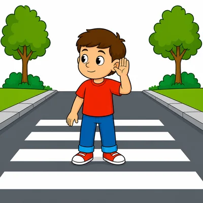 A child using sight and hearing at a crosswalk.