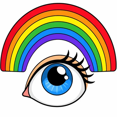 An eye looking at a rainbow.