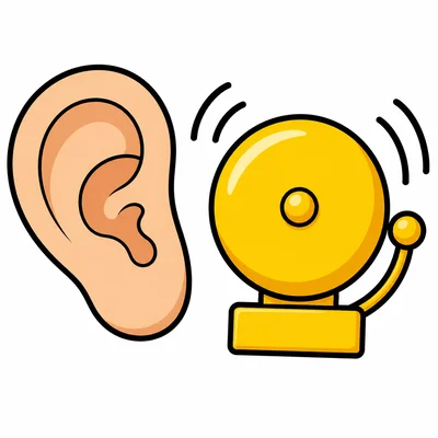 An ear hearing a ringing school bell.