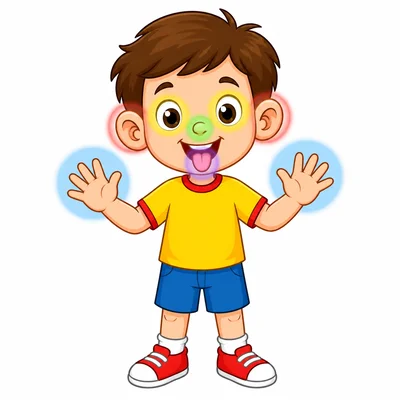 A child showing eyes, ears, nose, tongue, and hands.