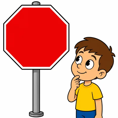 An eye looking at a blank red stop-sign shape.