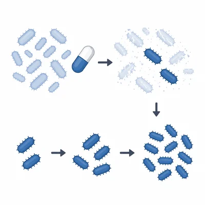 Stopping antibiotics too soon leaves some bacteria alive to multiply again.