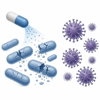 An antibiotic weakens bacteria but does not affect nearby viruses.