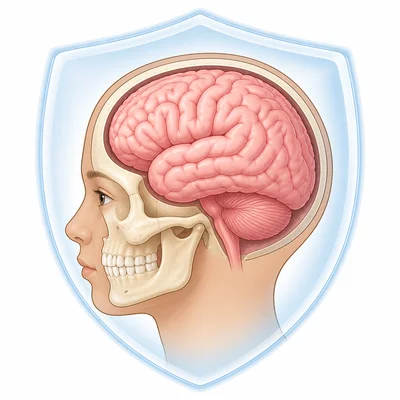 Cutaway view of the skull protecting the brain.