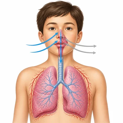 Lungs showing air moving in and out and blood vessels around them.