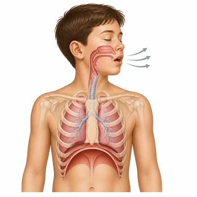 Smaller lungs with the diaphragm moving upward as air leaves during exhalation.