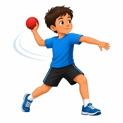 A child steps forward with the opposite foot while making an overhand throw.