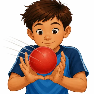 Hands are held in a cup shape to catch a ball coming toward the chest.