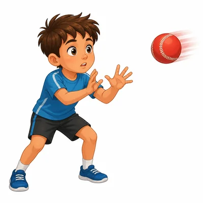 A child keeps their eyes on the ball while getting ready to catch it.