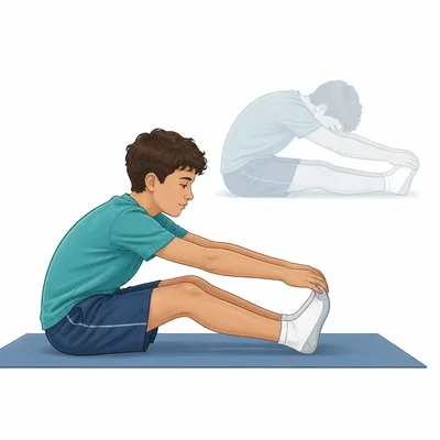 Student doing a safer seated forward fold with bent knees and a long spine.