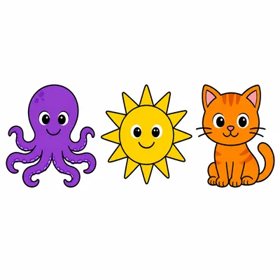 Three picture choices: an octopus, a sun, and a cat.