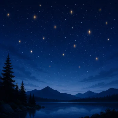 Stars shimmer in the night sky like tiny candle flames.