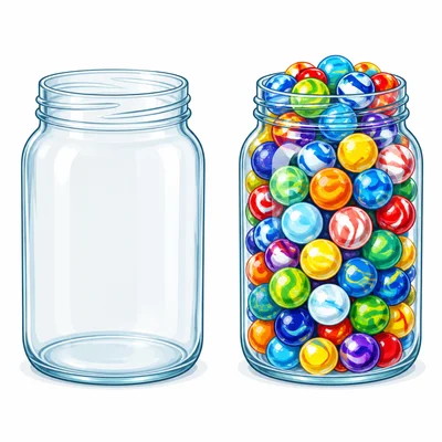 An empty jar beside a full jar.