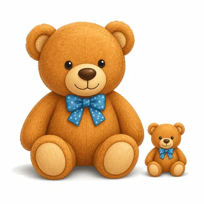 A big stuffed bear next to a small stuffed bear.