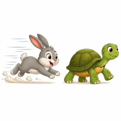 A fast rabbit and a slow turtle.