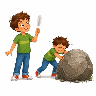 A light feather and a heavy rock.