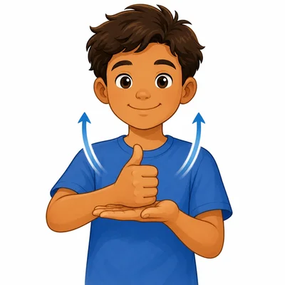 Two hands signing help, with one hand lifting the other upward.