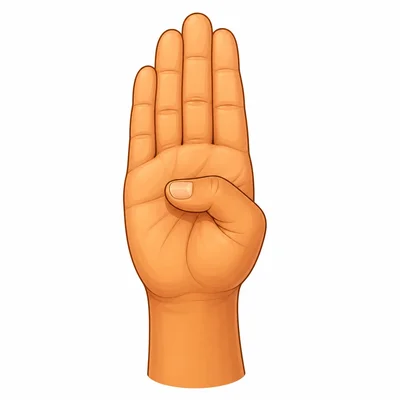 A hand with fingers straight together and thumb folded across the palm.