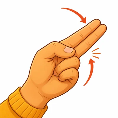 A hand signing no with two fingers and thumb coming together.
