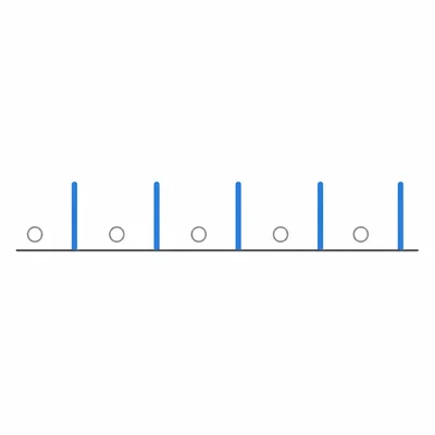 Rhythm diagram showing five repeated unstressed-stressed beat pairs.