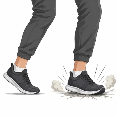 One shoe steps lightly while another stomps heavily.