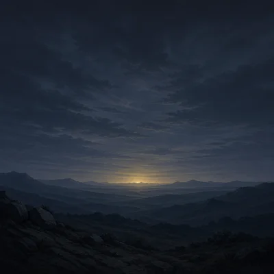 A faint light glimmers in the distance.