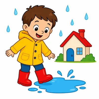 A child in rain boots stands by a puddle.