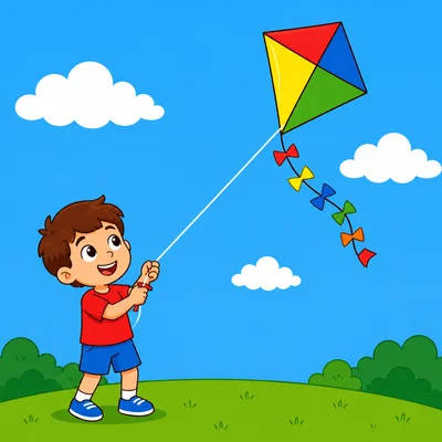 A child flies a kite high in the sky.