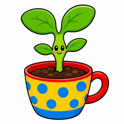 A green sprout grows in a cup.