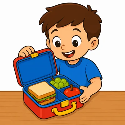 A child opens a lunch box.