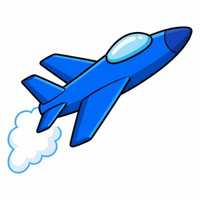 A blue jet airplane flying.