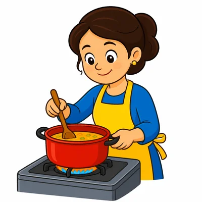 A mom cooking at a stove