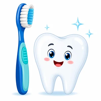 A toothbrush next to a clean tooth.