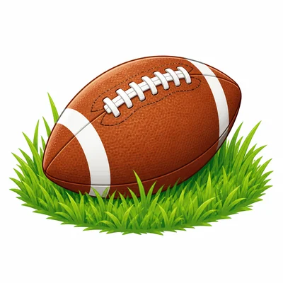 An American football on grass.