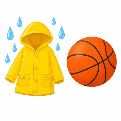 A raincoat and a basketball.
