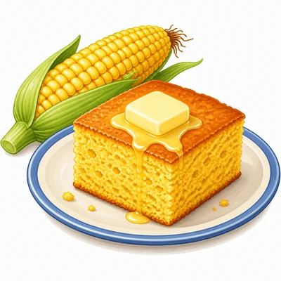 Cornbread with butter on a breakfast plate.