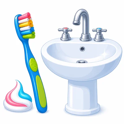 A toothbrush with toothpaste near a sink.