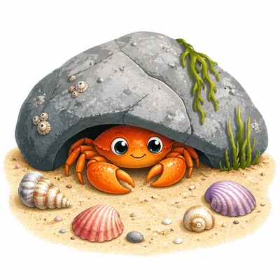 A crab hiding under a rock.
