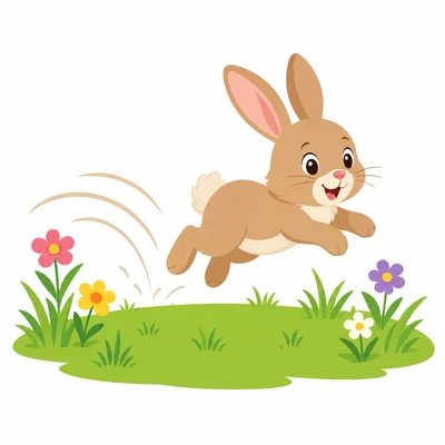 A rabbit hopping across the grass.