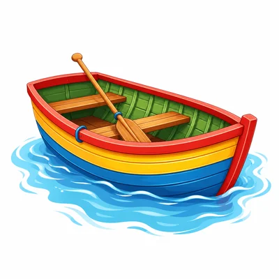 A colorful boat floating on water.