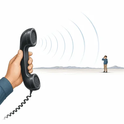 A telephone sending sound waves to a listener far away.