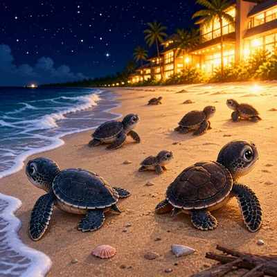 Bright beach lights confuse baby sea turtles.